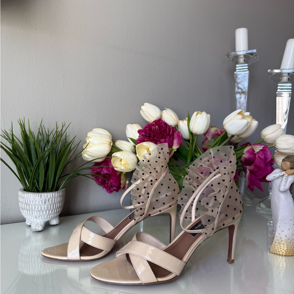 BCBGMaxAzria Beige Heels with Polka Dot Mesh